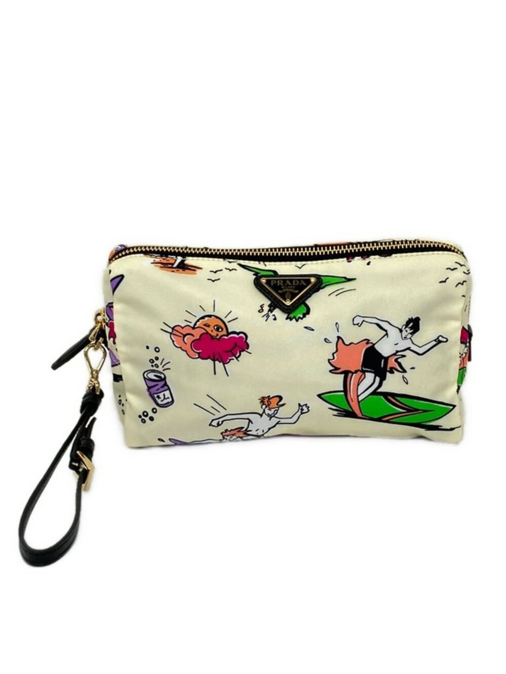 Prada Pouch Ivory Pink Multi Surfing Pattern